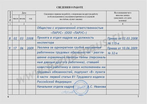 Запись об увольнении за разглашение персональных данных